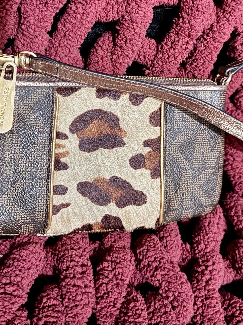 Michael Kors Brown Leopard-Print & Logo Wristlet